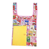 Twinkle Glory Hello Kitty strawberry newspaper print foldable polyester eco bag with a yellow notebook for scale