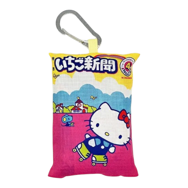 Twinkle Glory Hello Kitty Strawberry Newspaper Y2K foldable eco bag with aluminium carabiner in a compact pouch