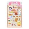 Twinkle Glory Sanrio Town Bakery puffy sticker sheet featuring Kuromi, Pochacco, Cinnamoroll, and Pompompurin designs.
