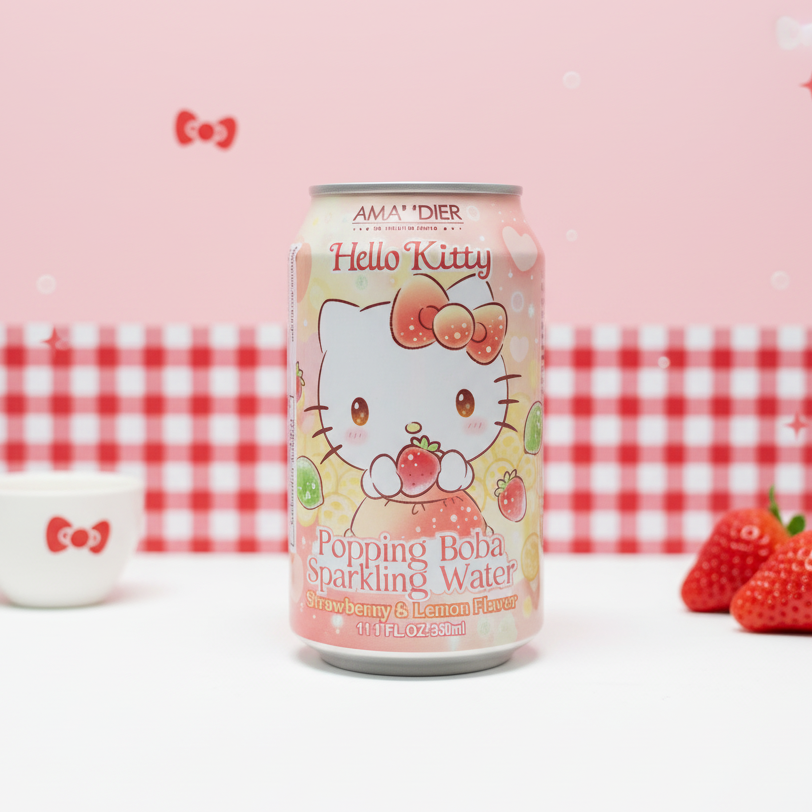 Amandier Sanrio Hello Kitty Strawberry and Lemon Flavour Popping Boba Sparkling Water 330ml