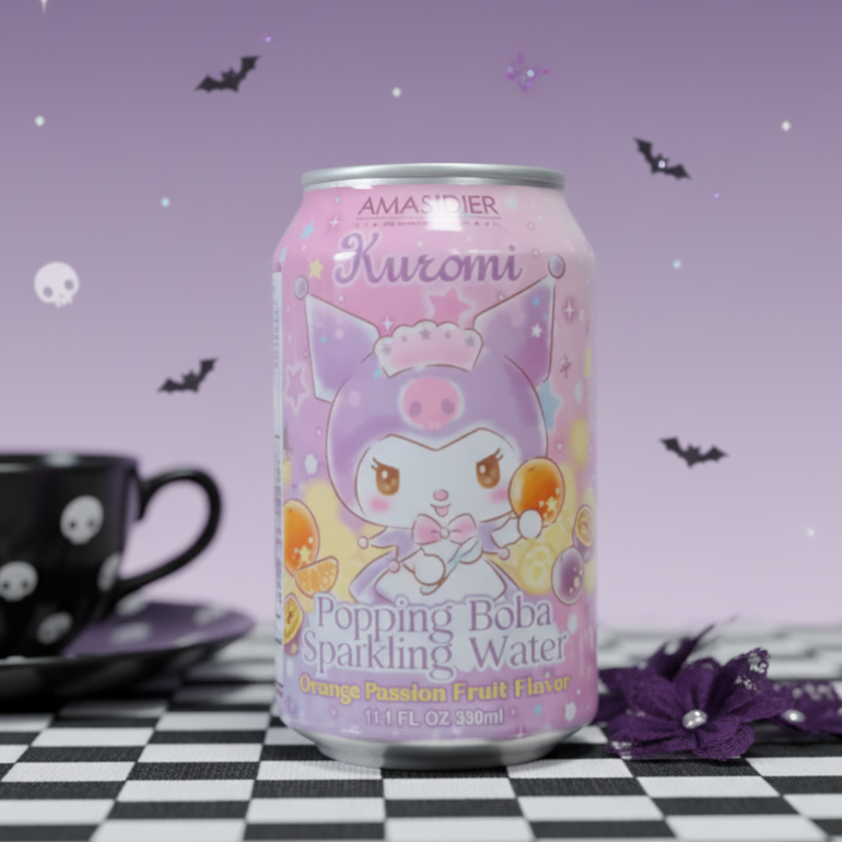 Amandier Sanrio Kuromi Orange Passion Fruit Flavour Popping Boba Sparkling Water 330ml