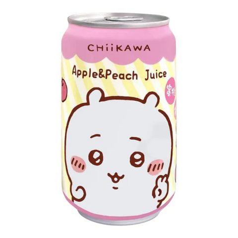 Twinkle Glory Amandier Chiikawa peach and apple juice in a pink and yellow illustrated 315ml aluminum can
