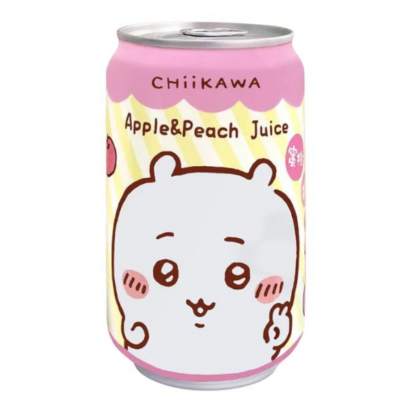 Twinkle Glory Amandier Chiikawa peach and apple juice in a pink and yellow illustrated 315ml aluminum can