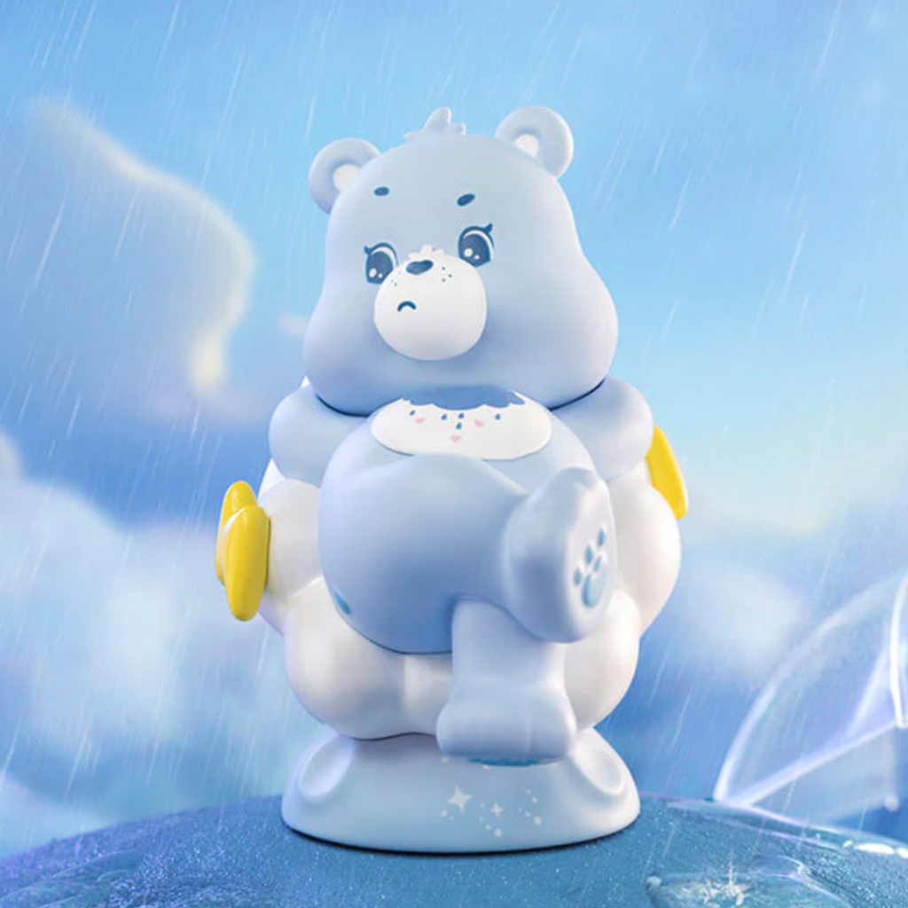 Animated character with a blue and white color scheme on a blue background