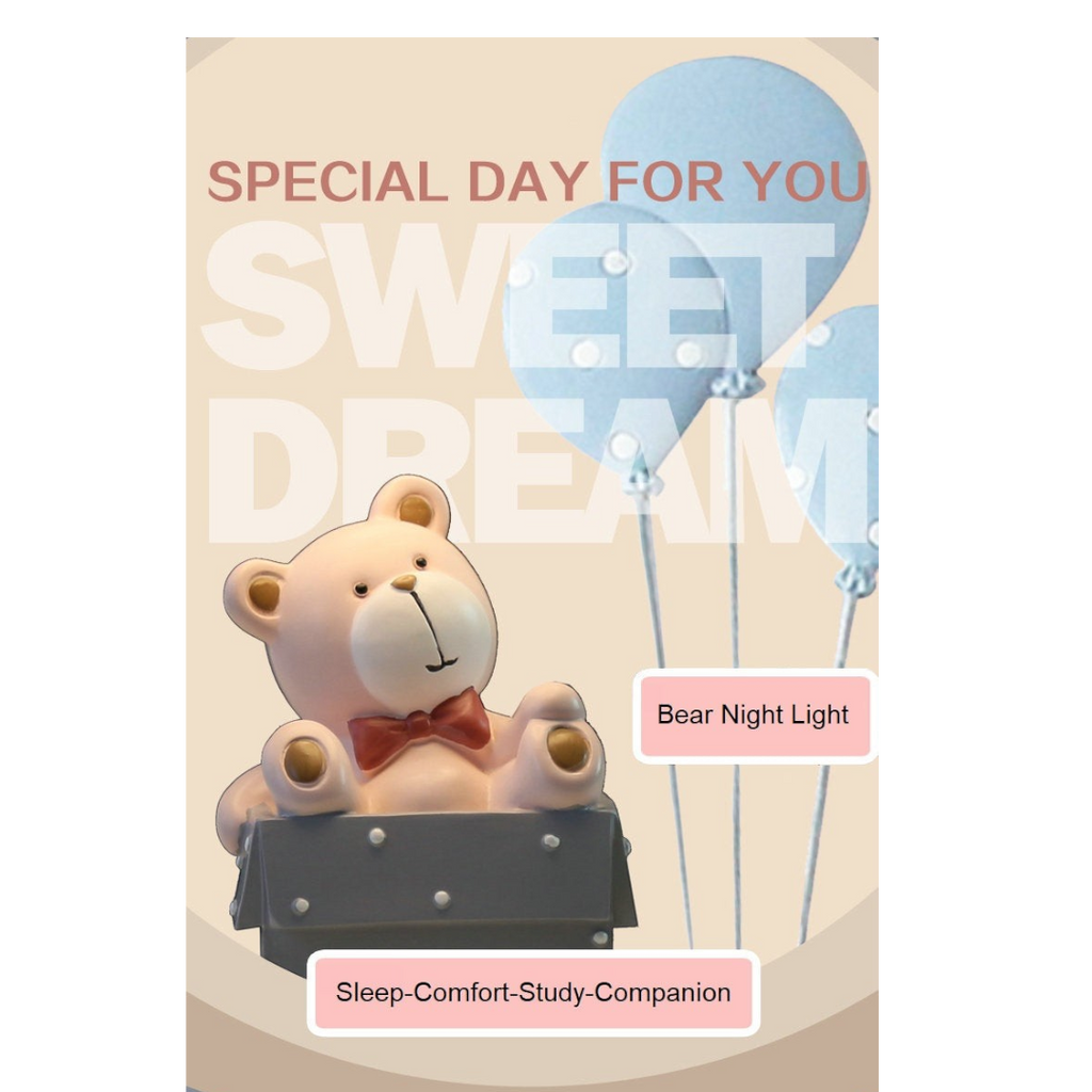 Twinkle Glory cute bear LED night light made of natural resin with a soft glow for a calming bedroom atmosphere