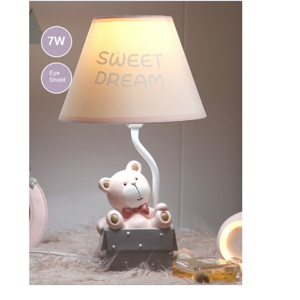Twinkle Glory cute bear resin night light with a Sweet Dream lampshade and dimmable eye-shielding LED illumination