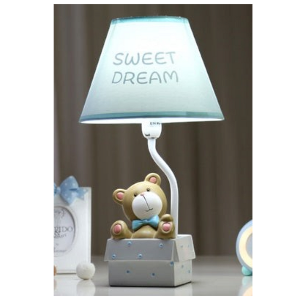 Twinkle Glory cute bear resin table lamp with a Sweet Dream lampshade for a child's bedroom
