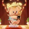 Plush toy bear with a crown and trophy in front of a 'Butter' sign