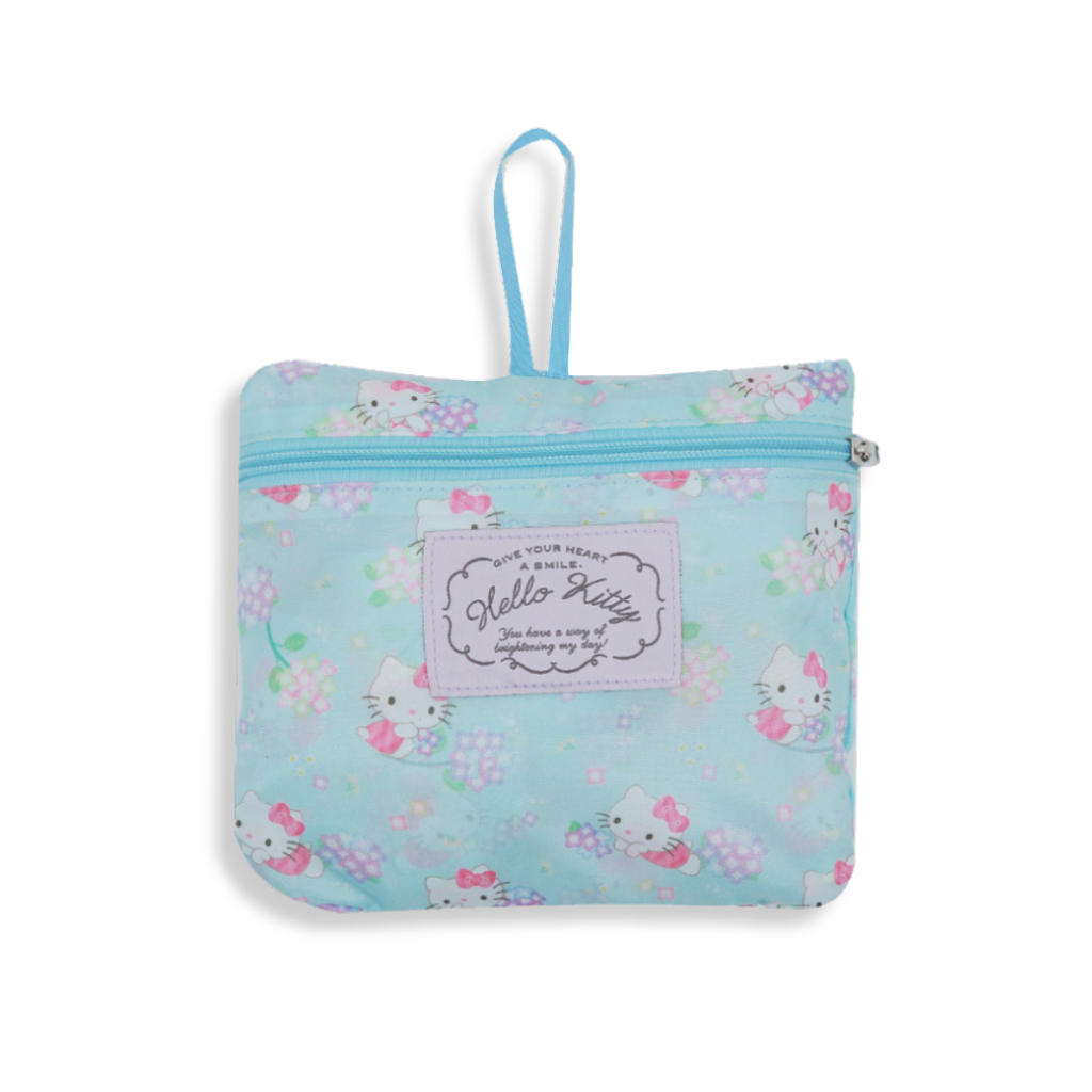 Light blue pouch with Hello Kitty design on a white background
