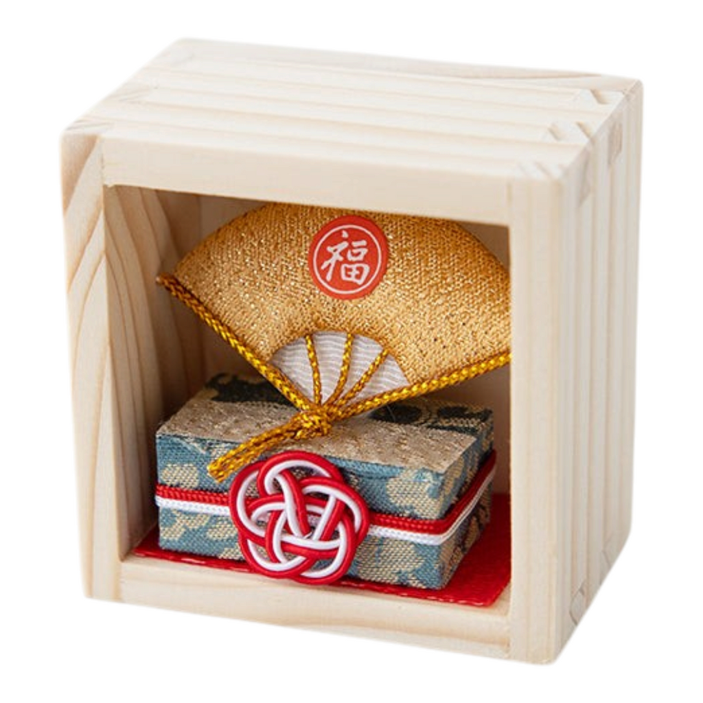 Twinkle Glory Japanese lucky fan and decorative box set in a small wooden frame for good fortune and prosperity