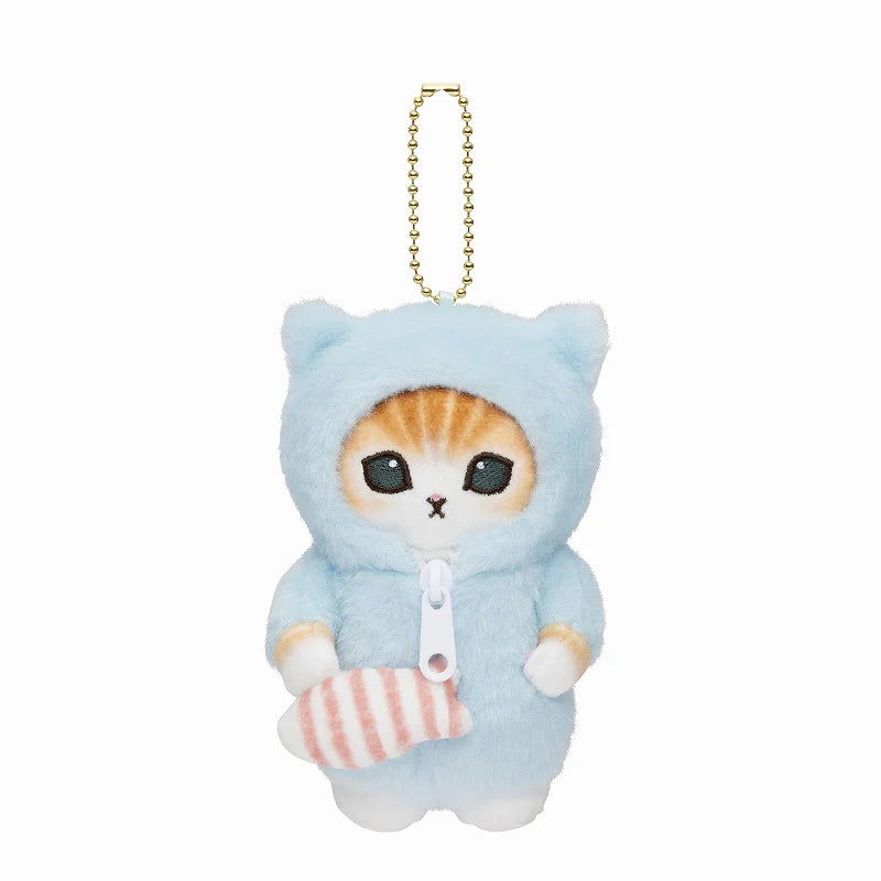 Mofusand Bear Pajamas Blue Cat Plush Keychain