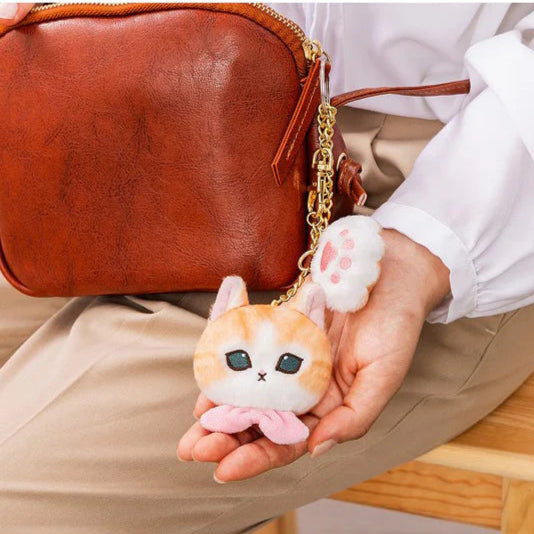 Mofusand Cat Face Pink Bow & Paw Charm Keychain