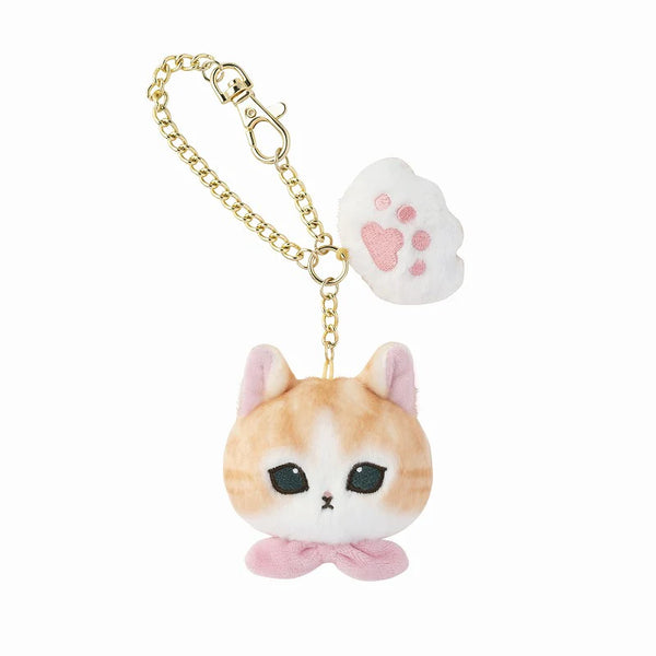Mofusand Cat Face Pink Bow & Paw Charm Keychain