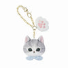 Mofusand Grayish White Cat Face Blue Bow & Paw Charm Keychain