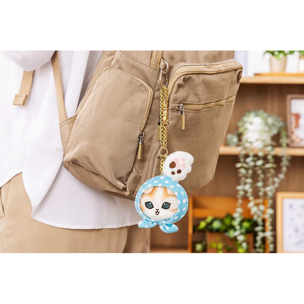 Mofusand Polka Dot Scarf Cat Face & Paw Charm Keychain