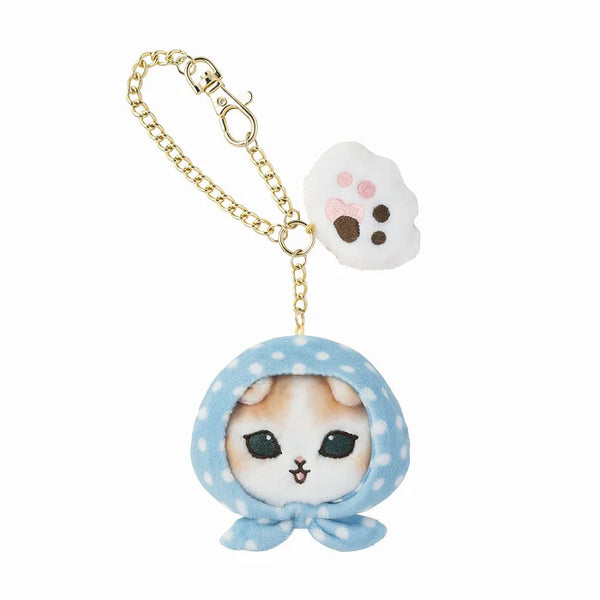 Mofusand Polka Dot Scarf Cat Face & Paw Charm Keychain