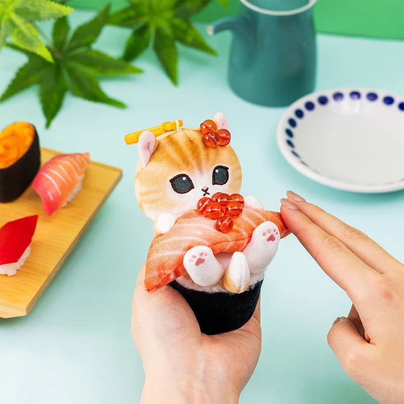 Mofusand Salmon Sushi Cat Plush Keychain