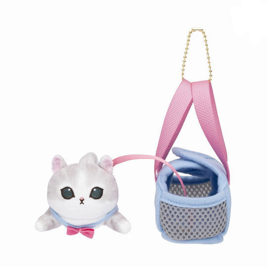Mofusand Walking Grey and Blue Cat with Carrier Plush Keychain