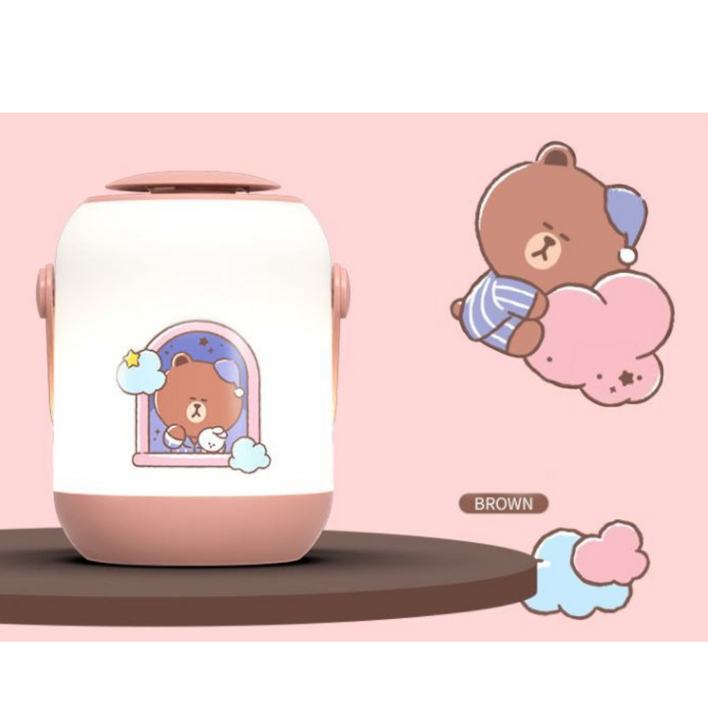 Twinkle Glory NVC Line Friends Brown bear soft LED night light with a round handle and pastel pink base