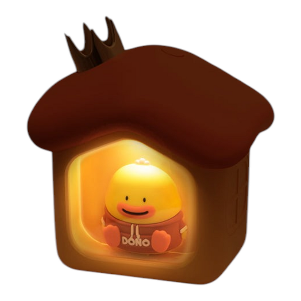 Twinkle Glory house shaped humidifier with a cute Dono character night light in soft yellow and pink