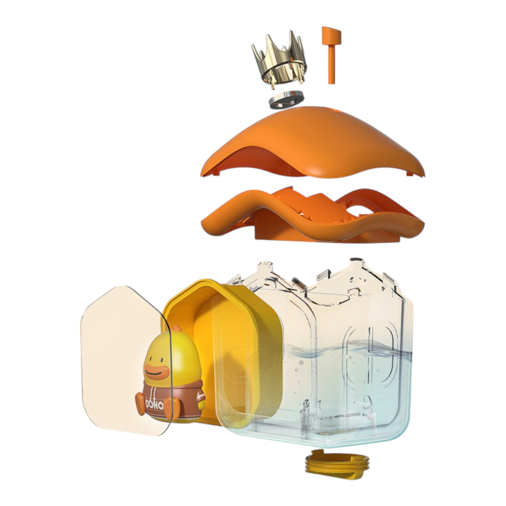 Twinkle Glory house shaped humidifier with a cute Dono duck character, yellow and orange design, USB powered.