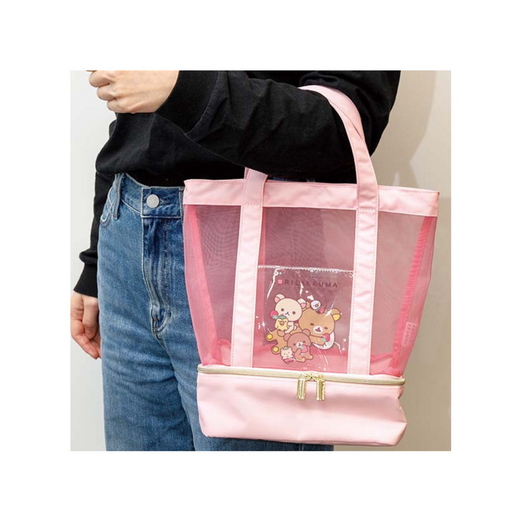 Rilakkuma and Korilakkuma Pink Mesh Tote Bag