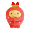 Twinkle Glory San-X Ebiten plush toy dressed in a soft red strawberry costume with green leaf accents
