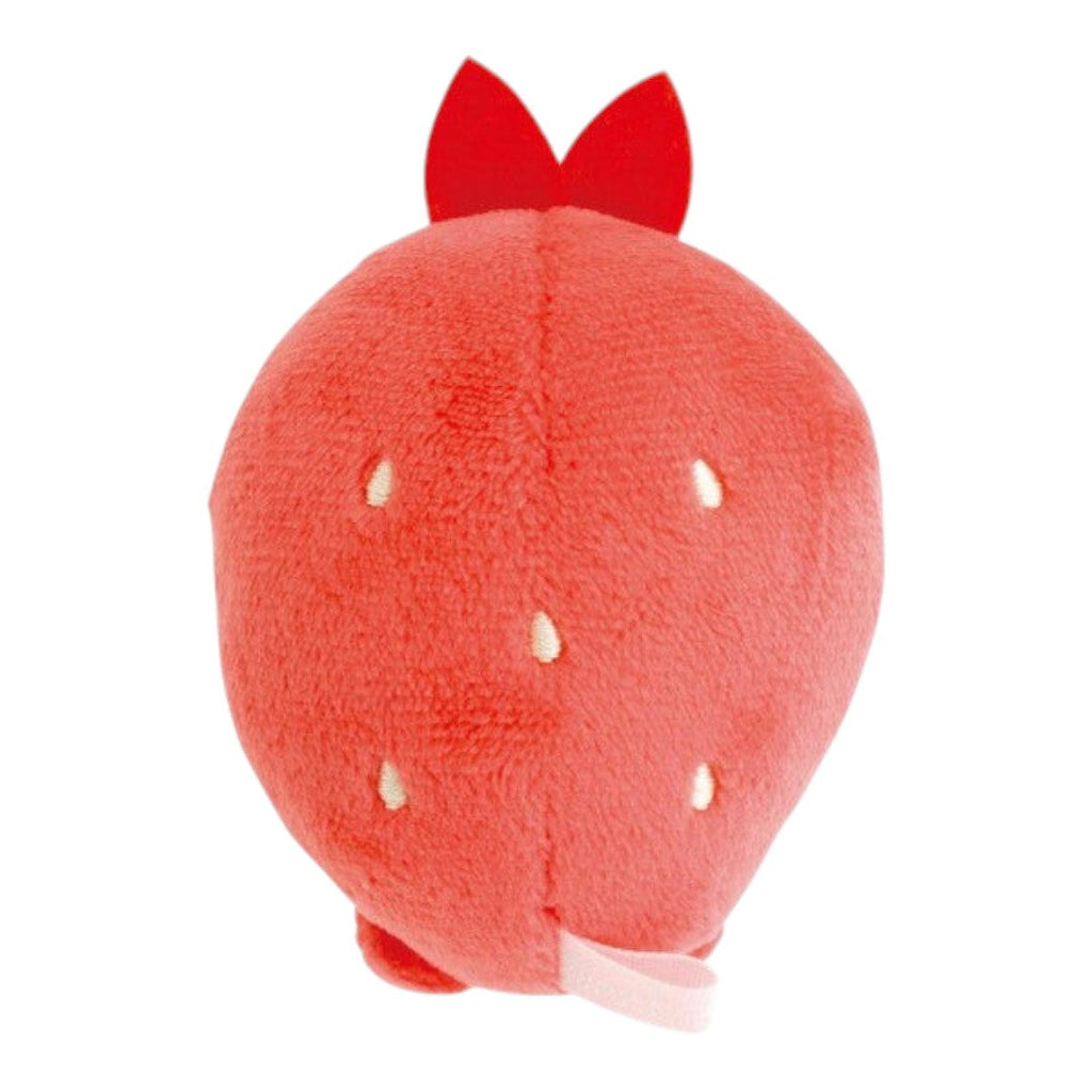 Twinkle Glory San-X Ebiten and Ebifurai no Shippo strawberry plush toy made of soft red polyester fabric.