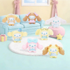 Twinkle Glory Sanrio Cinnamoroll Sweets Friends fluffy plush bag charms in various pastel outfits and poses.
