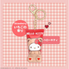 Hello Kitty-themed keychain on a pink checkered background