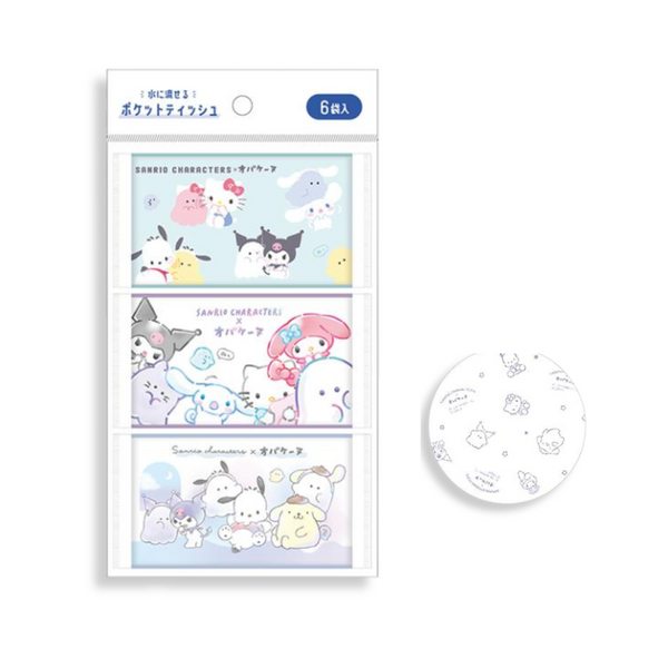 Sanrio Characters x Obakenu Flushable Pocket Tissues 6 Pack Set