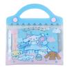 Twinkle Glory Sanrio Cinnamoroll cotton handkerchief inside a clear PVC storage case with a blue handle.