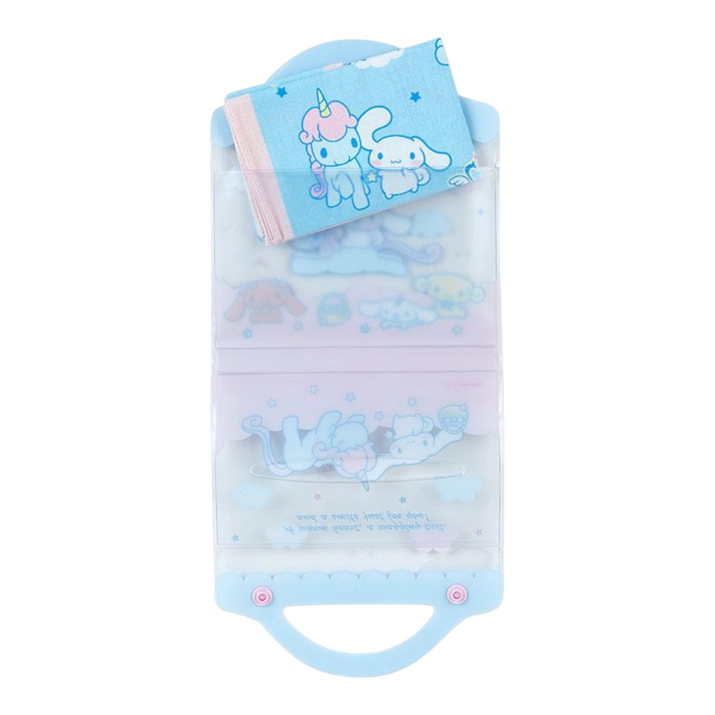 Twinkle Glory Sanrio Cinnamoroll blue cotton handkerchief and transparent PVC storage case set with character print