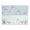 A light blue envelope with a matching flap, decorated with sailor-themed teddy bears, a white bunny, a small bear, and ribbon motifs, shown on a plain white background.