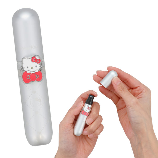 Twinkle Glory Hello Kitty silver perfume atomizer with a compact metal design, perfect for travel and Sanrio fans.