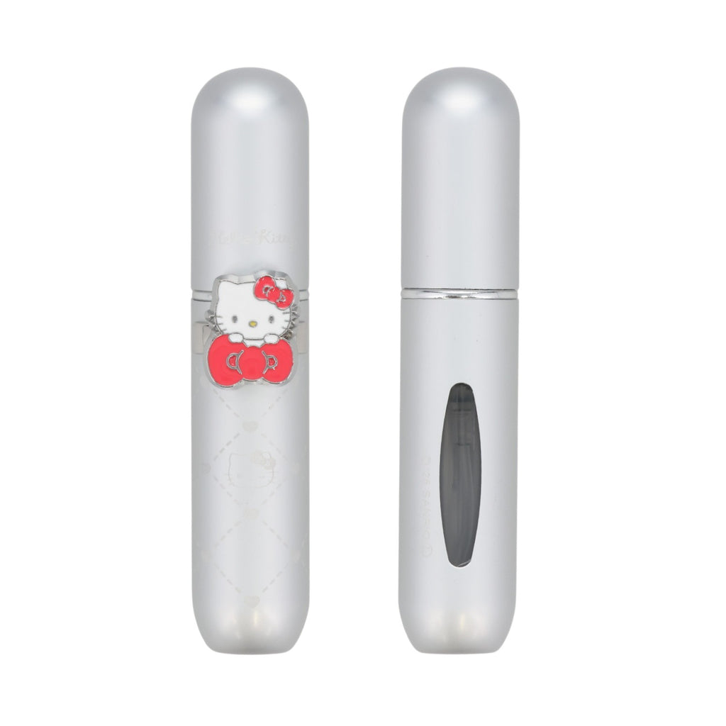 Twinkle Glory Hello Kitty silver perfume atomizer with a cute character emblem and compact refillable design.