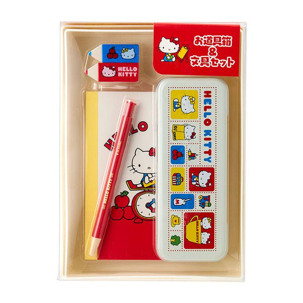 Hello Kitty stationery set with pen, pencil, and pencil case in packaging