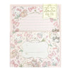 Hello Kitty letter set stationery with lined writing paper and matching decorated envelope, featuring pink bows, flowers, and illustrated cats on a white background.