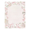 A Hello Kitty lined notepad with a cute pastel border featuring Hello Kitty, cats, bows, flowers, and hearts on a white background.