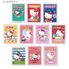 A set of Hello Kitty themed sticker designs arranged in a grid on a white background, with Japanese text at the top left. The stickers feature Hello Kitty in various colorful outfits and scenes, including a wreath, flowers, fireworks, a flower basket, and a birthday cake.