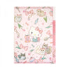 A pink file folder featuring a cute Hello Kitty and cat-themed pattern with bows, flowers, and small illustrations, shown on a plain white background.