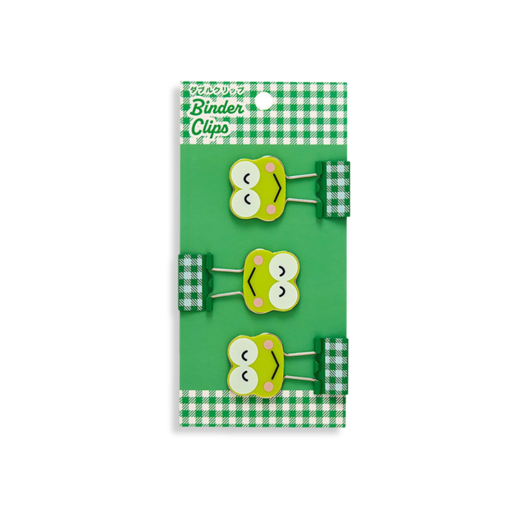 Sanrio Keroppi Gingham Binder Clips 3-pcs Set