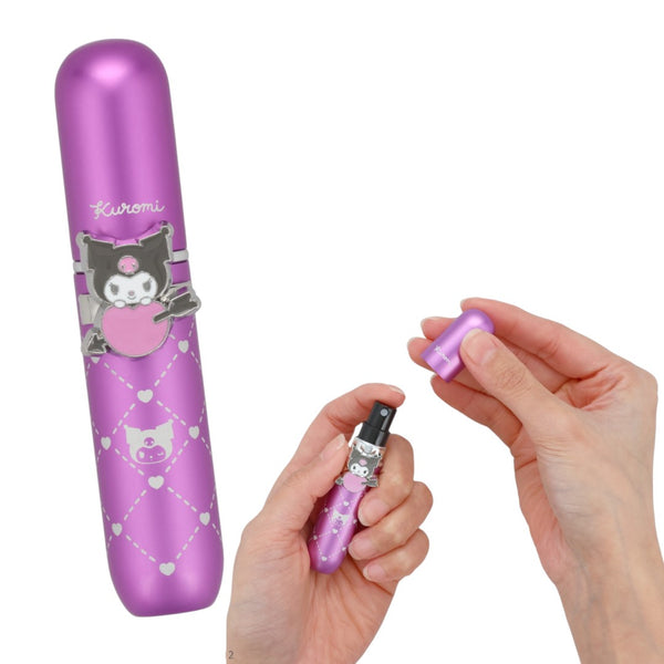 Twinkle Glory Sanrio Kuromi purple metal perfume atomizer with a cute character charm and heart pattern