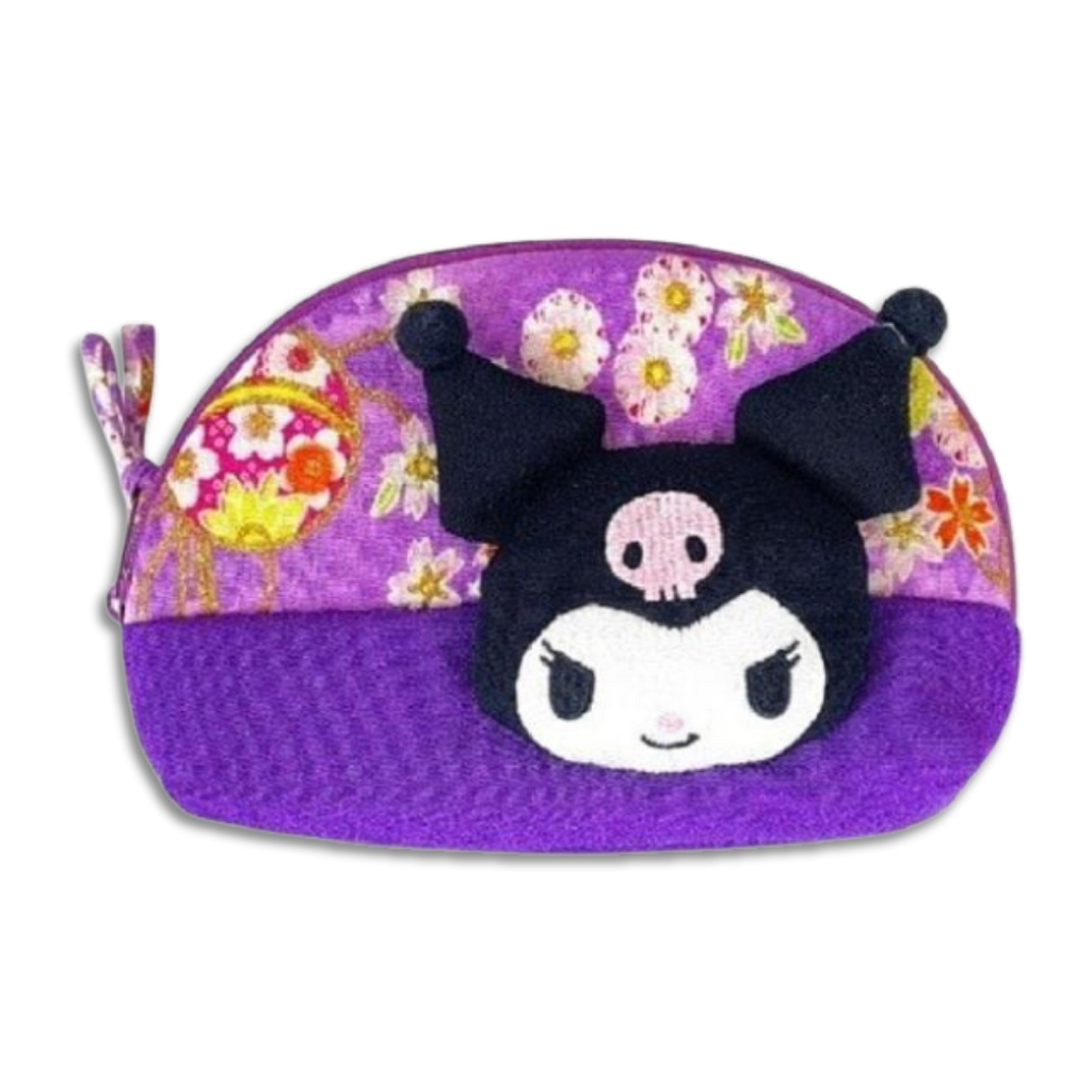 Sanrio_Kuromi_Face_Floral_Half_Moon_Pouch