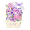 A decorative gift card or greeting card shaped like a woven basket filled with pink and purple flowers, topped with a purple ribbon bow. The front reads 'For You' in purple script.