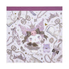 Kuromi x Mitsuri 'of the sweethearts' collaboration notebook cover, featuring a pastel illustration of Kuromi surrounded by ballet shoes, books, ribbons, and crowns on a white background with a purple top border.