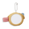 Plush keychain with a round mirror and pink strap on a white background