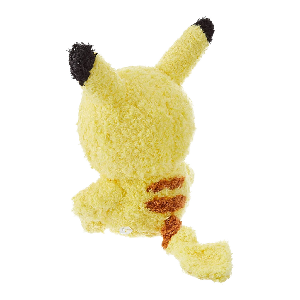 Twinkle Glory Sekiguchi Pikachu plush doll showing the back view with fluffy yellow fur and brown tail stripes
