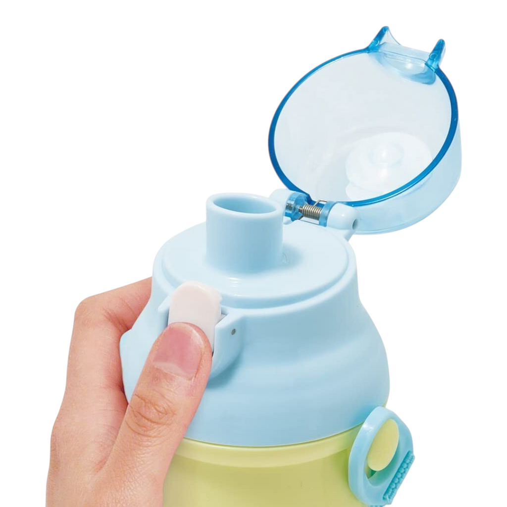Twinkle Glory Crayon Shin-Chan water bottle with a light blue push-open lid and wide-mouth design