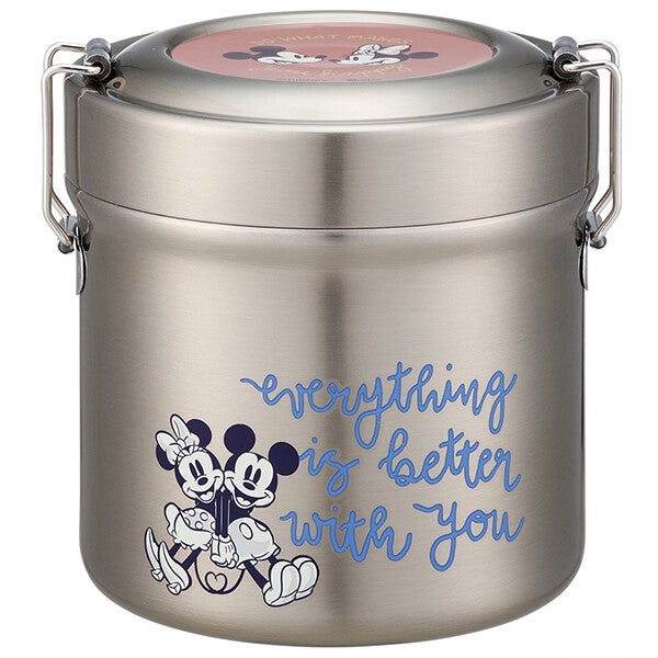 Skater Disney Mickey and Minnie Mouse Stainless Steel Vacuum Bento Lunch Box 600ml